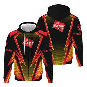 Railspirit Personalized Chicago, Milwaukee, St.Paul and Pacific Railroad Hoodie Lightning Graphic Style Milwaukee Road Zip Up Hoodie Gift For Train Lover