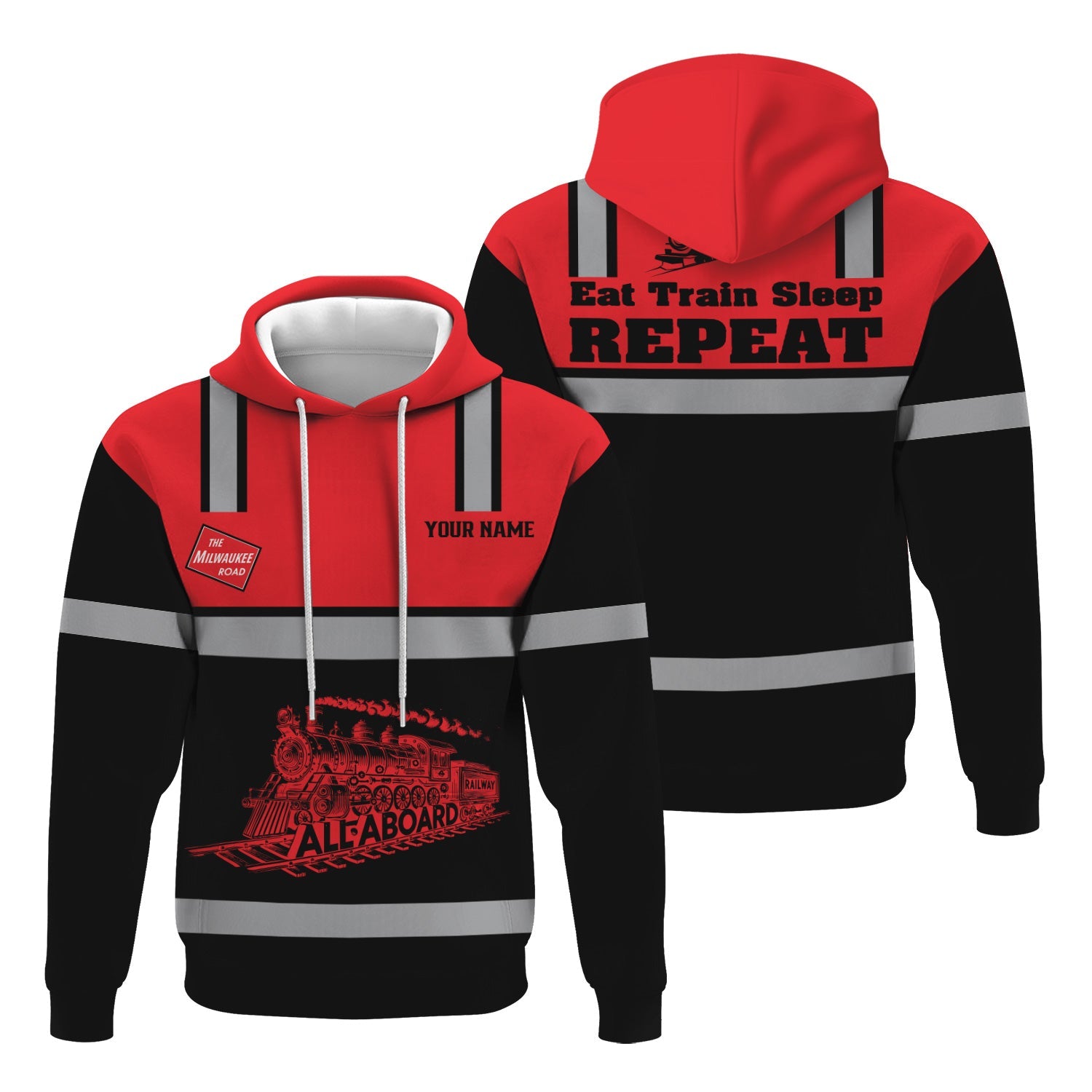 Railspirit Custom Name Chicago, Milwaukee, St. Paul and Pacific Railroad Hoodie Eat Train Sleep Repeat Milwaukee Road Printed Train Zip Hoodie