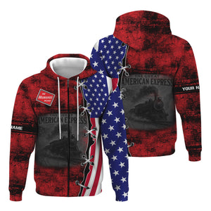 Railspirit Personalized Chicago, Milwaukee, St. Paul and Pacific Railroad Hoodie Retro American Express Train USA Flag Milwaukee Road Zip Up Hoodie