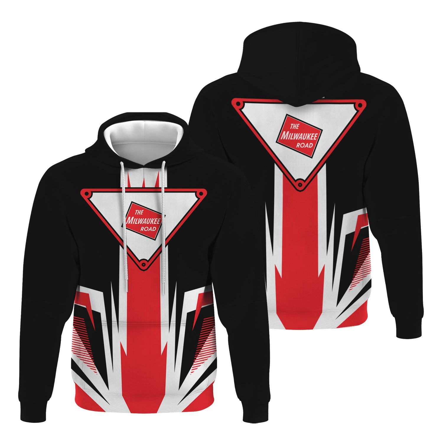 Railspirit Chicago, Milwaukee, St. Paul and Pacific Railroad Hoodie Bold Graphic Style Milwaukee Road All Over Printed Zip Up Hoodie