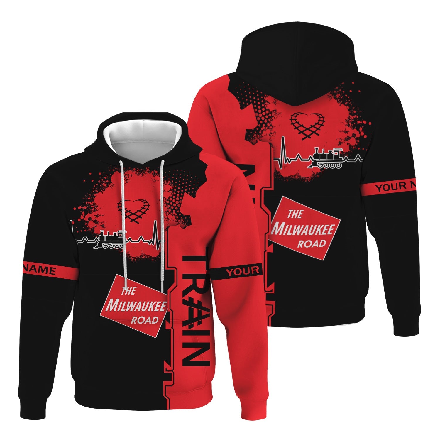 Railspirit Personalized Chicago, Milwaukee, St. Paul and Pacific Railroad Hoodie Engine Heartbeat and Track Love Style Milwaukee Road Zip Up Hoodie