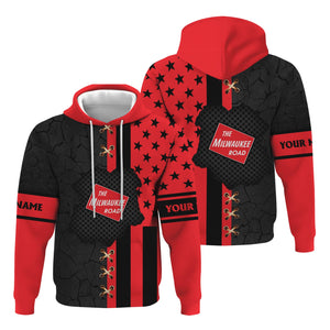 Railspirit Personalized Chicago, Milwaukee, St. Paul and Pacific Railroad Hoodie American Flag with Crack Effect Milwaukee Road Train Zip Up Hoodie