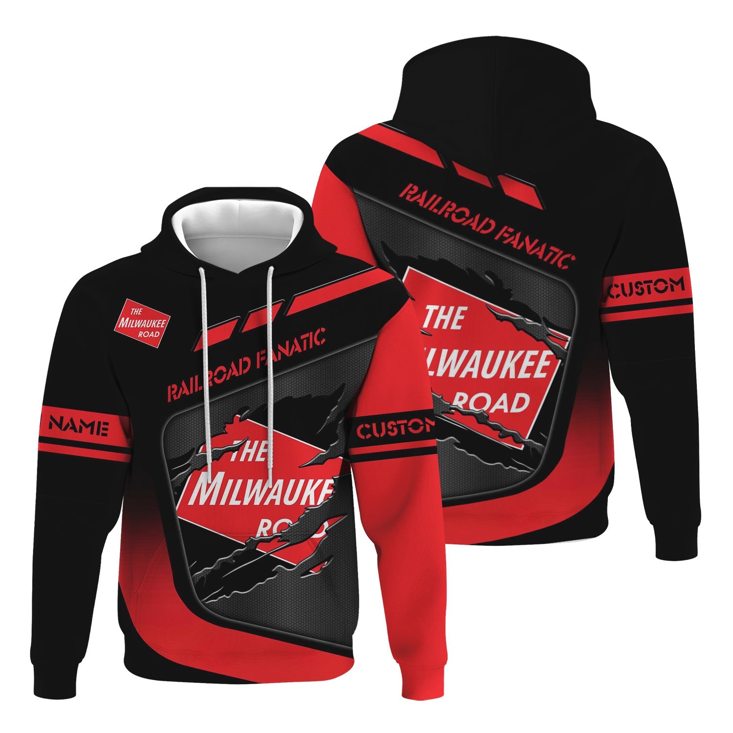 Railspirit Personalized Chicago, Milwaukee, St. Paul and Pacific Railroad Hoodie Ripped Texture Style Milwaukee Road Train Zip Up Hoodie