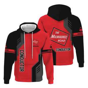 Railspirit Personalized Chicago, Milwaukee, St. Paul and Pacific Railroad Hoodie Railway Style with Custom Job Milwaukee Road Train Zip Up Hoodie