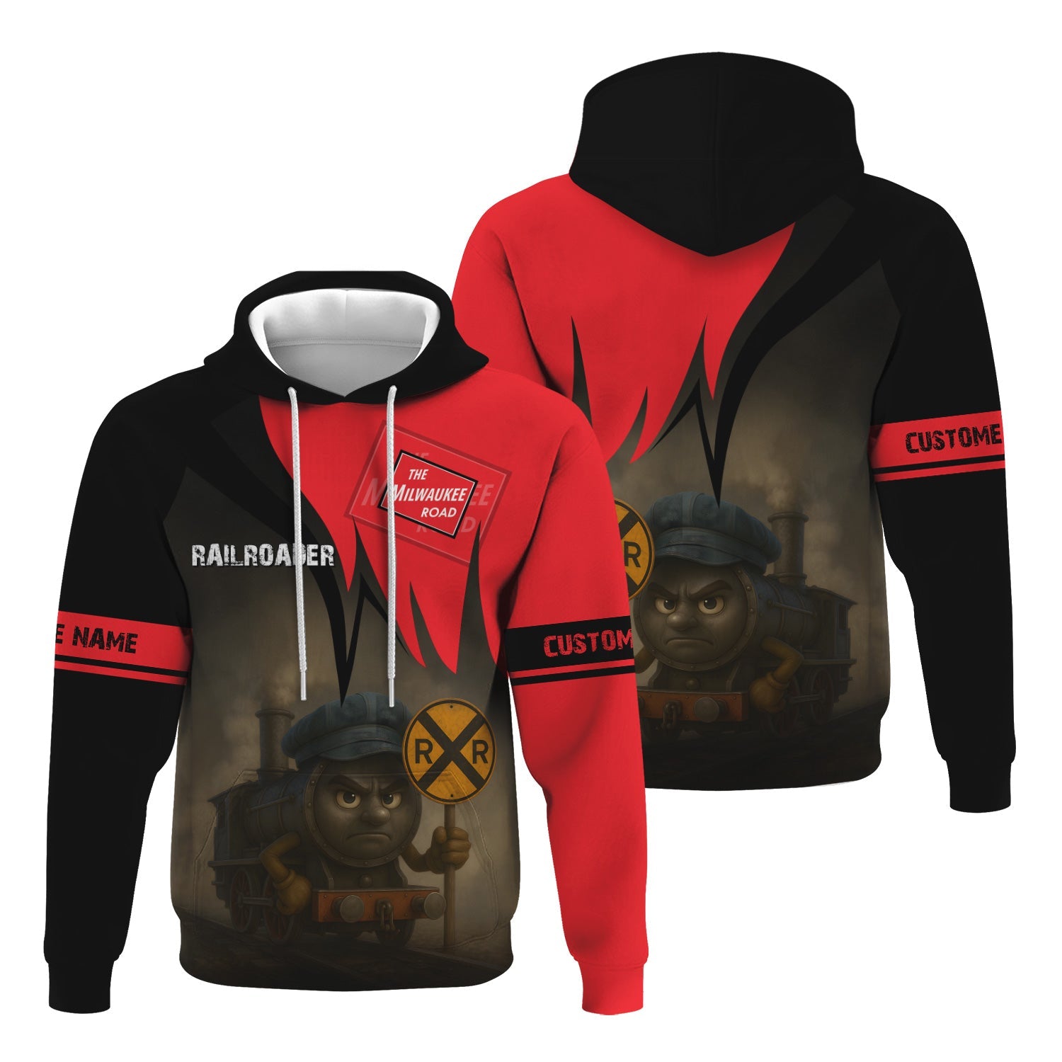 Railspirit Personalized Chicago, Milwaukee, St. Paul and Pacific Railroad Hoodie Angry Train Milwaukee Road Hoodie Gift Idea For Train Lover