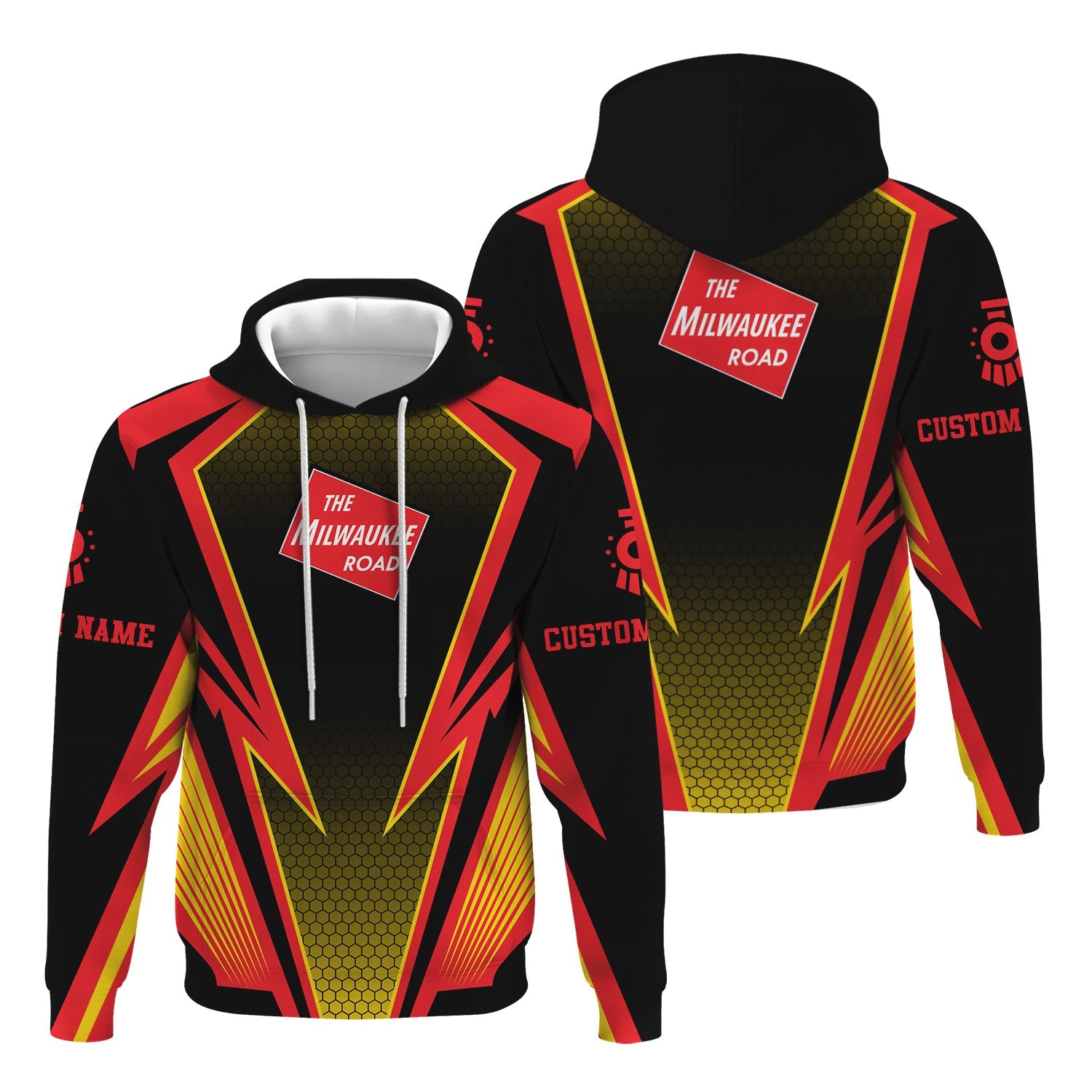 Railspirit Personalized Chicago, Milwaukee, St.Paul and Pacific Railroad Hoodie Lightning Graphic Style Milwaukee Road Zip Up Hoodie Gift For Train Lover