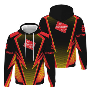 Railspirit Personalized Chicago, Milwaukee, St.Paul and Pacific Railroad Hoodie Lightning Graphic Style Milwaukee Road Zip Up Hoodie Gift For Train Lover