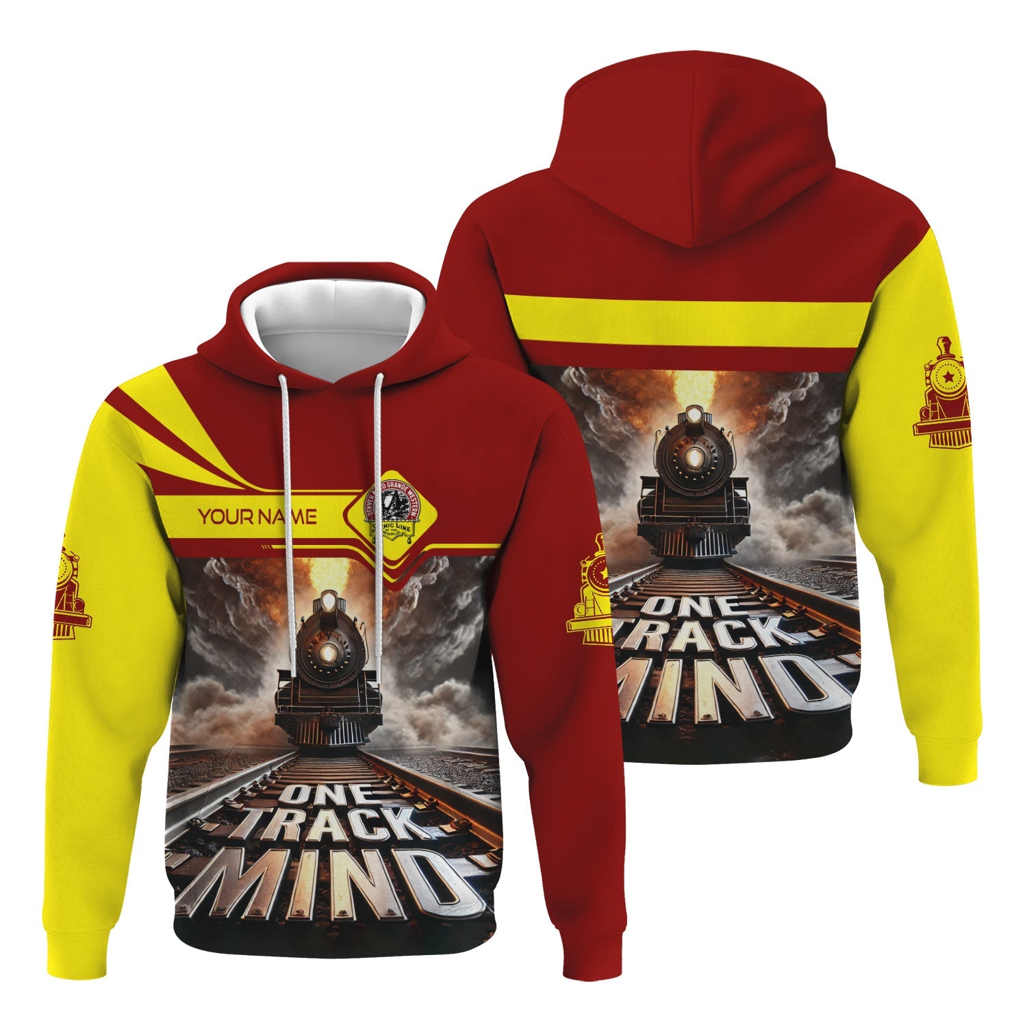 Railspirit Personalized Denver and Rio Grande Western Railroad Hoodie One Track Mind Train Printed ZIp Up Hoodie