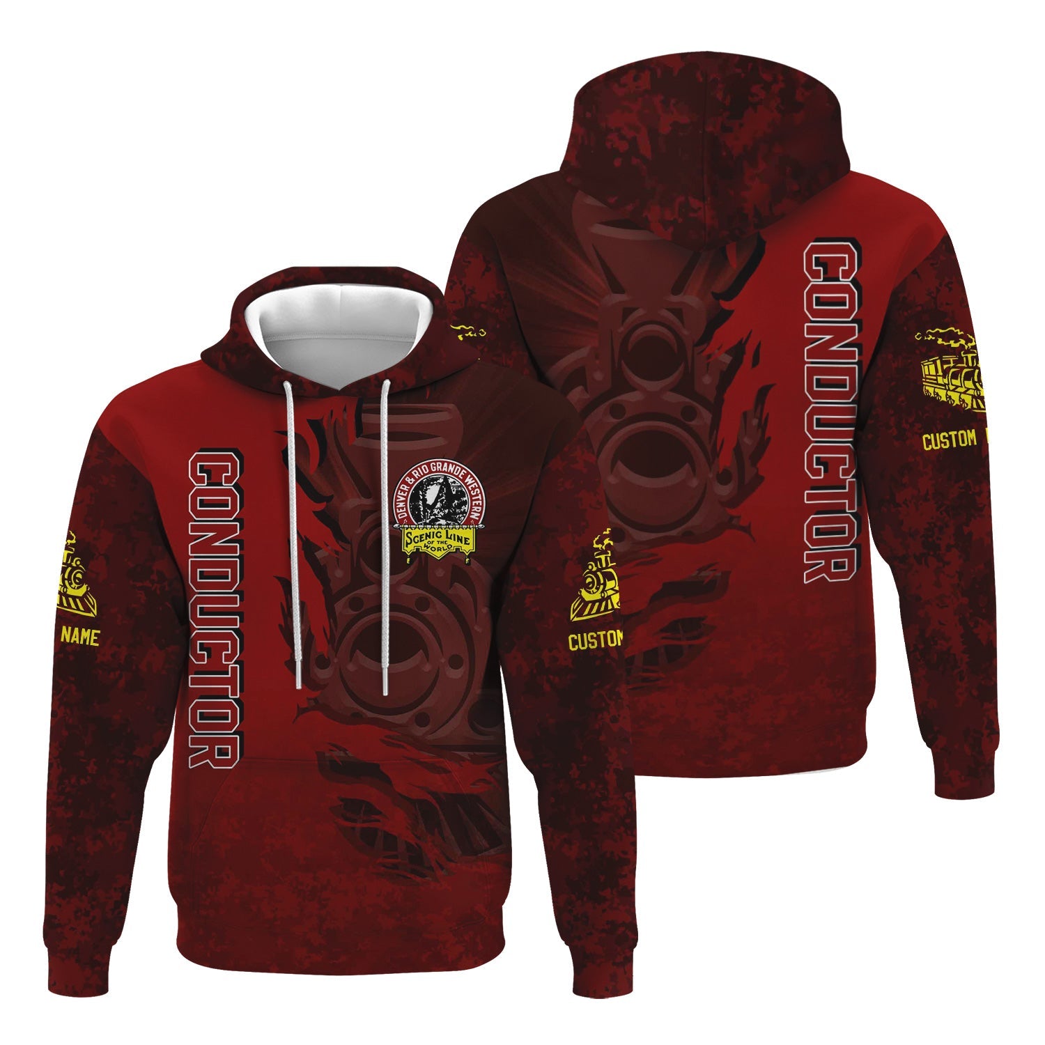 Railspirit Personalized Denver and Rio Grande Western Railroad Hoodie Blazing Style with Custom Position Train Zip Up Hoodie