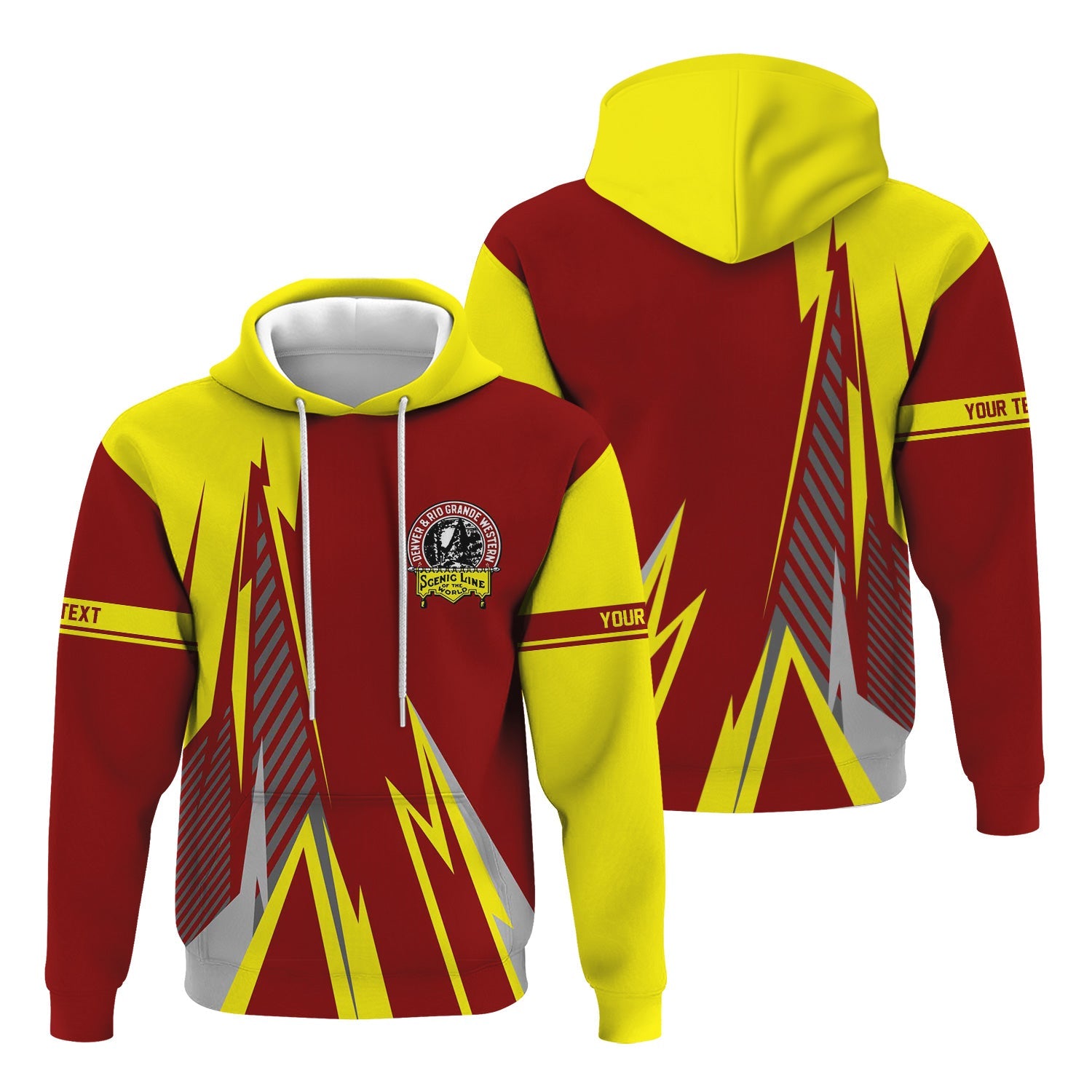 Railspirit Personalized Denver and Rio Grande Western Railroad Hoodie Lightning-Inspired Railway Style Zip Up Hoodie For Train Lovers