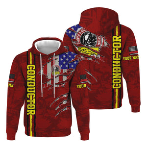 Railspirit Personalized Denver and Rio Grande Western Railroad Hoodie USA Flag Claw Art with Custom Job Train Zip Up Hoodie