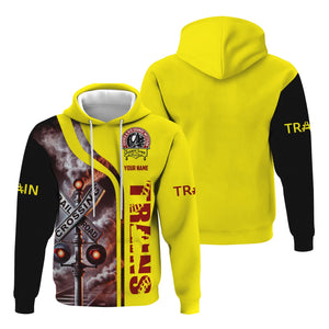 Railspirit Custom Name Denver and Rio Grande Western Railroad Hoodie Railroad Crossing Sign Printed Zip Hoodie