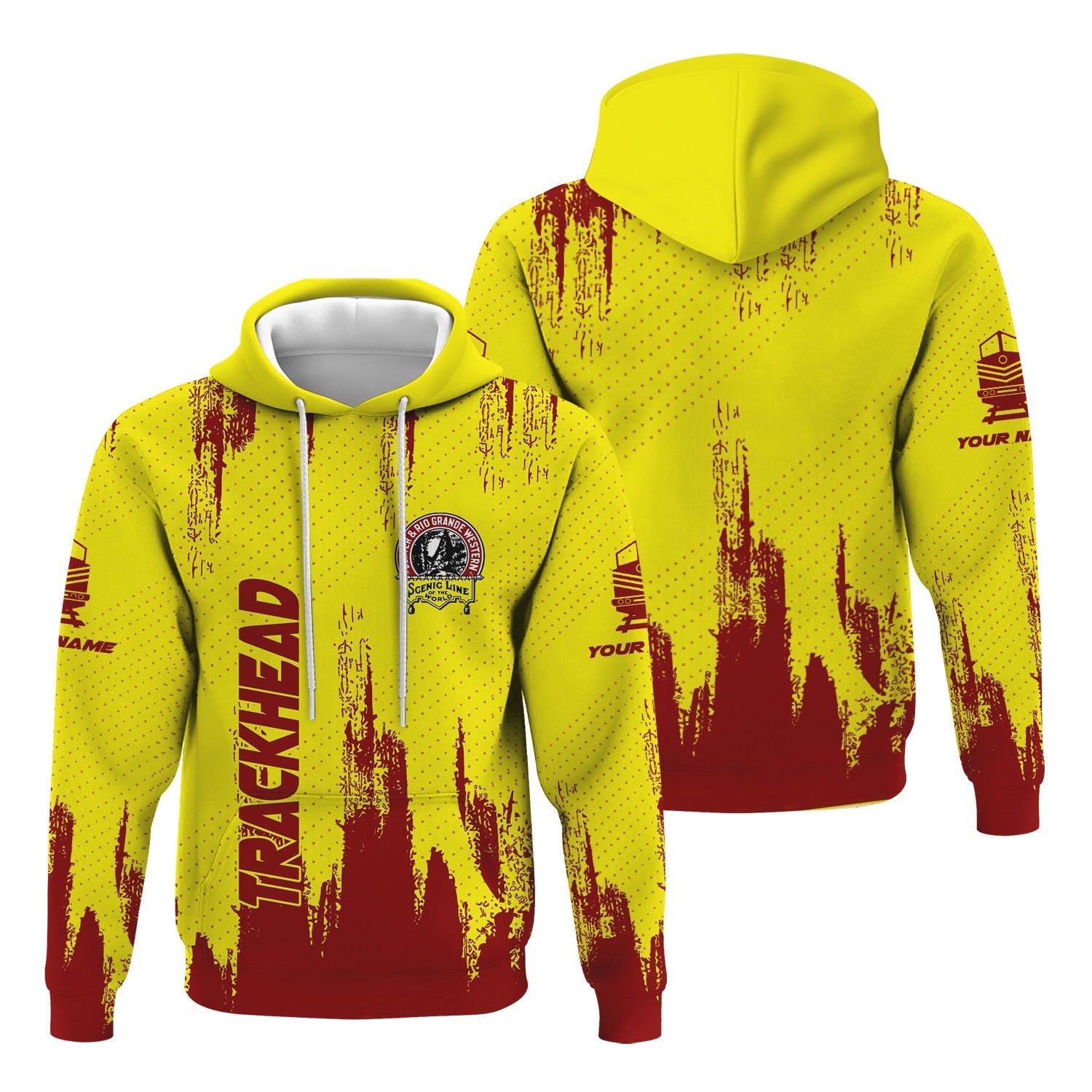 Railspirit Personalized Denver and Rio Grande Western Railroad Hoodie Paint Impact Design Train Zip Up Hoodie for Trackhead