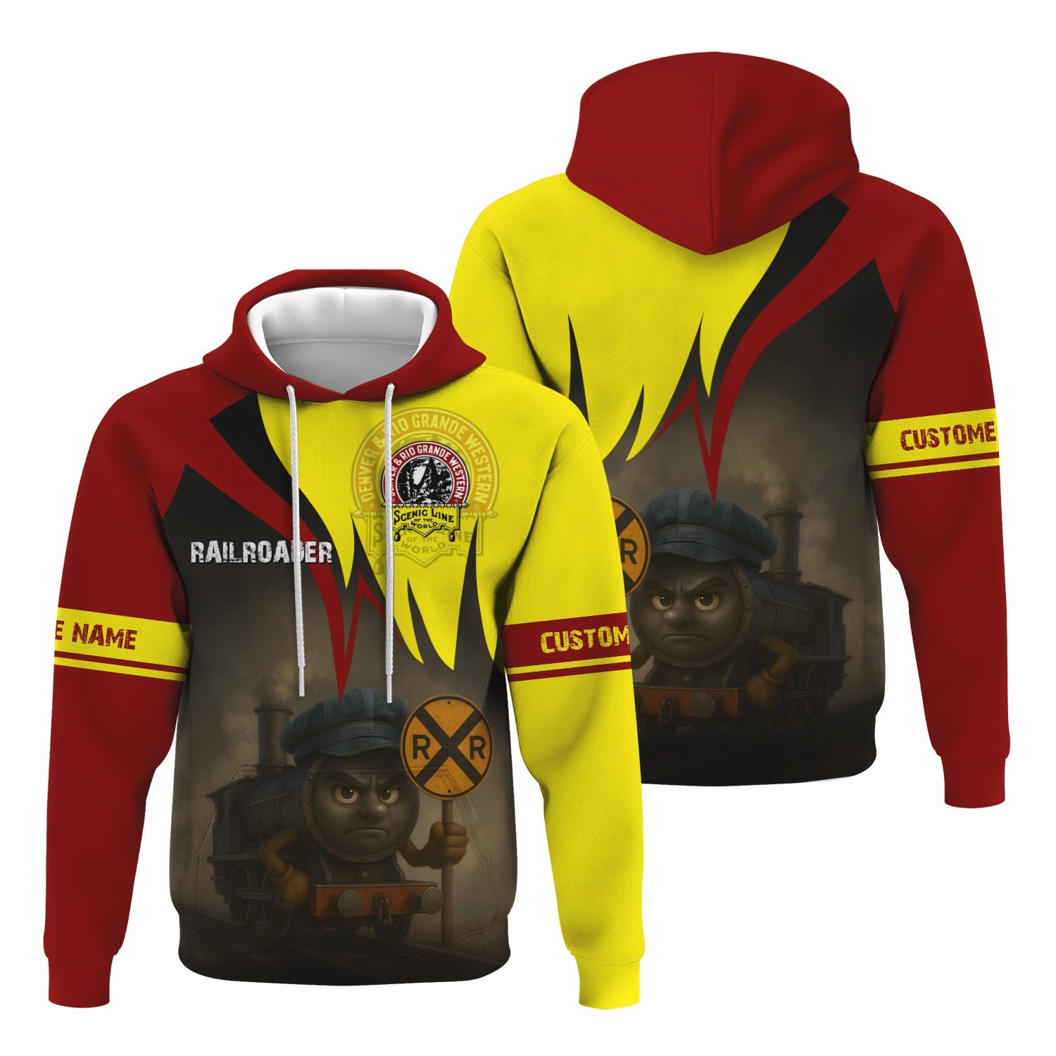 Railspirit Personalized Denver and Rio Grande Western Railroad Hoodie Angry Train Hoodie Gift Idea For Train Lover