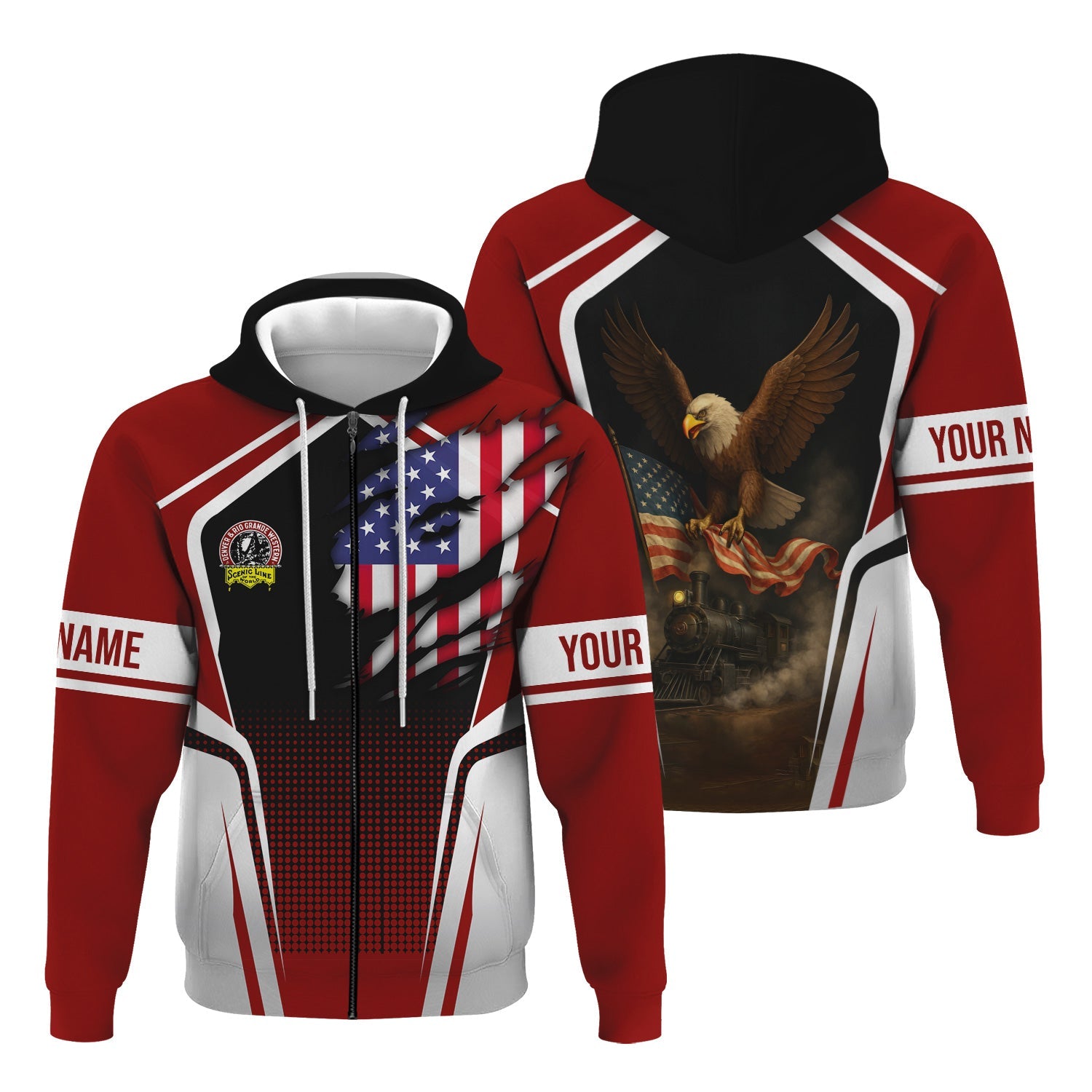Railspirit Personalized Denver and Rio Grande Western Railroad Hoodie American Eagle Vintage Train Zip Up Hoodie