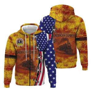 Railspirit Personalized Denver and Rio Grande Western Railroad Hoodie Retro American Express Train With USA Flag Zip Up Hoodie