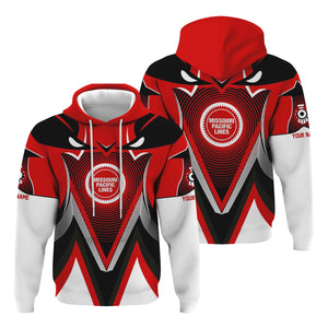 Railspirit Personalized Missouri Pacific Railroad Hoodie Vibrant Graphic Pattern Zip Up Hoodie For Train Enthusiasts