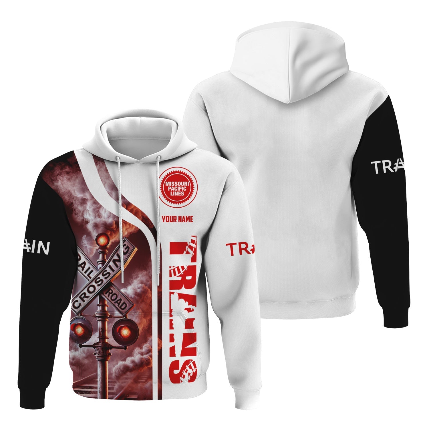 Railspirit Custom Name Missouri Pacific Railroad Hoodie Railroad Crossing Sign Printed Zip Hoodie