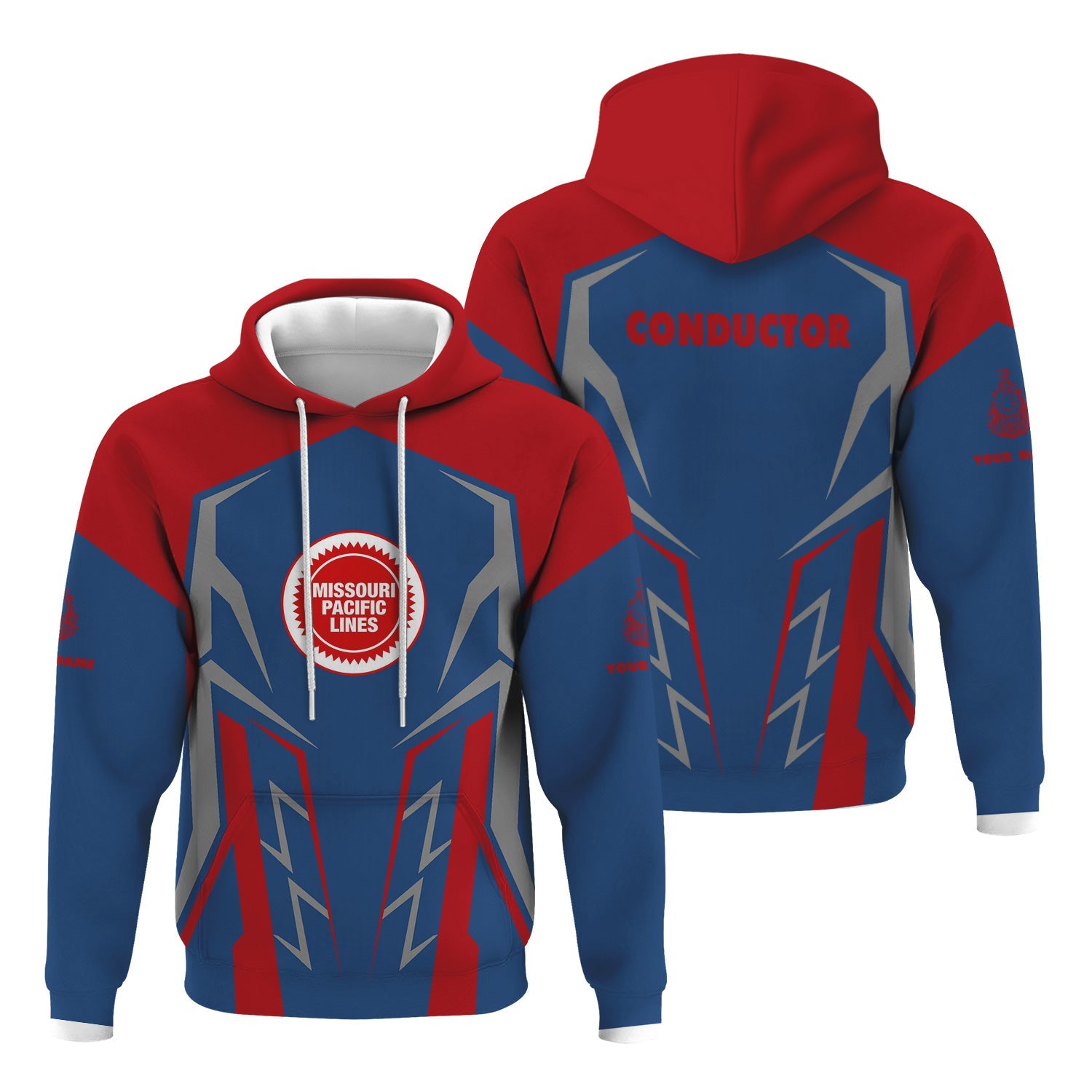 Railspirit Personalized Missouri Pacific Railroad Hoodie Futuristic Design with Custom Job Train Zip Up Hoodie