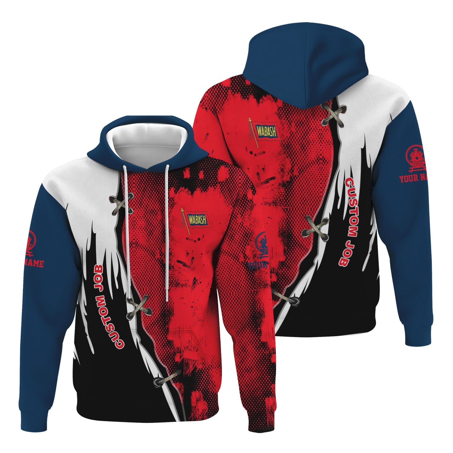 Railspirit Personalized Wabash Railroad Hoodie Retro Stitches Design with Custom Position Train Zip Up Hoodie