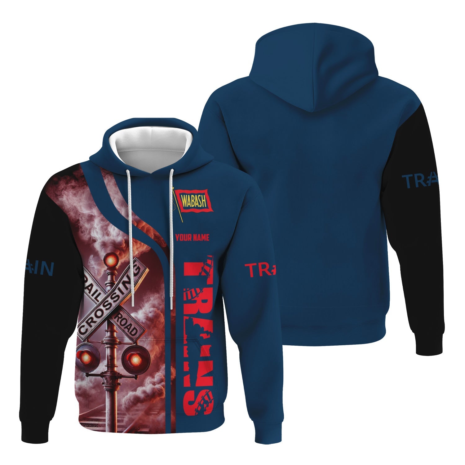 Railspirit Custom Name Wabash Railroad Hoodie Railroad Crossing Sign Printed Zip Hoodie