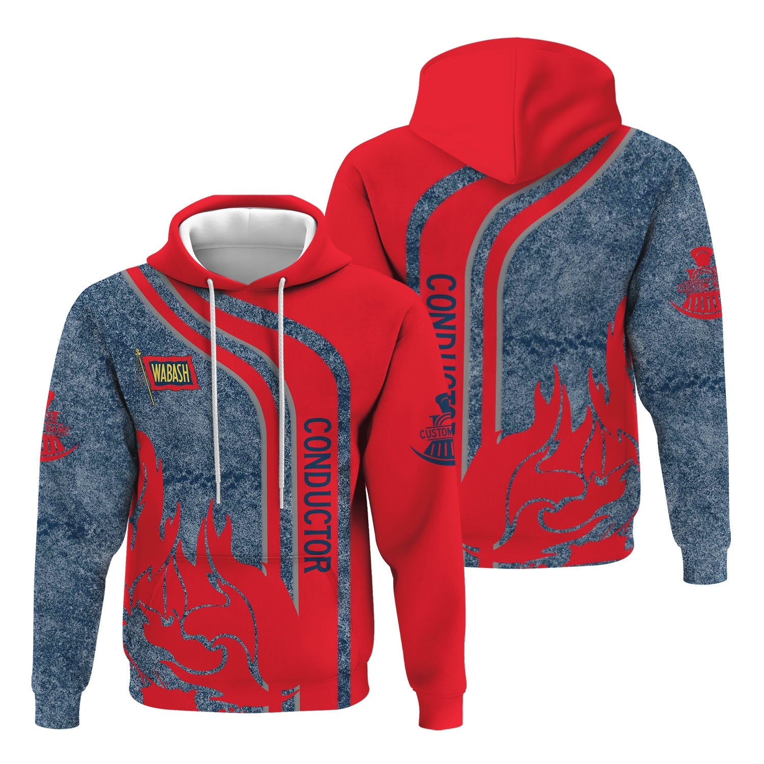 Railspirit Personalized Wabash Railroad Hoodie Flame Design with Custom Job Position Train Zip Up Hoodie