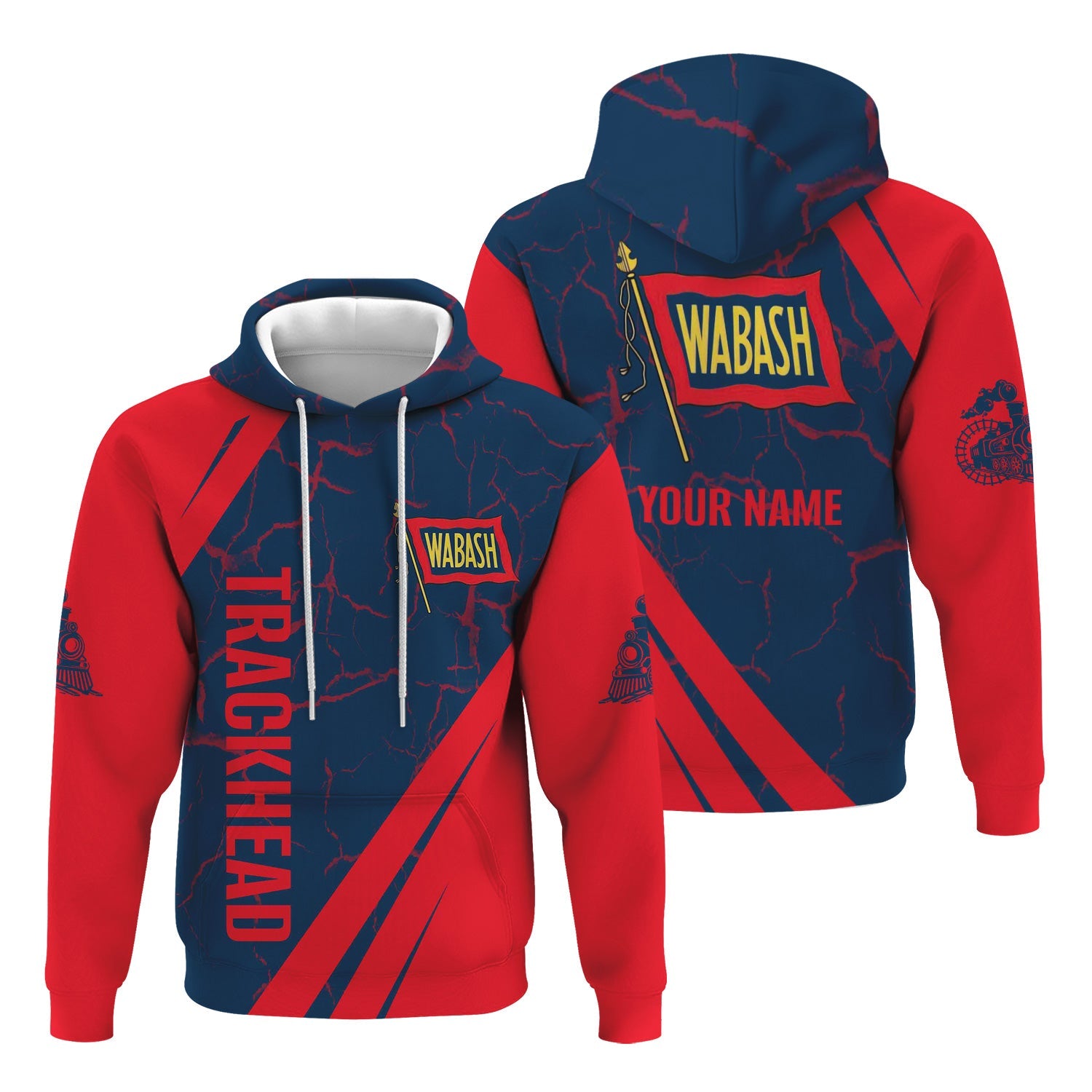 Railspirit Personalized Wabash Railroad Hoodie Crackle Texture Style Train Zip Up Hoodie For Trackhead