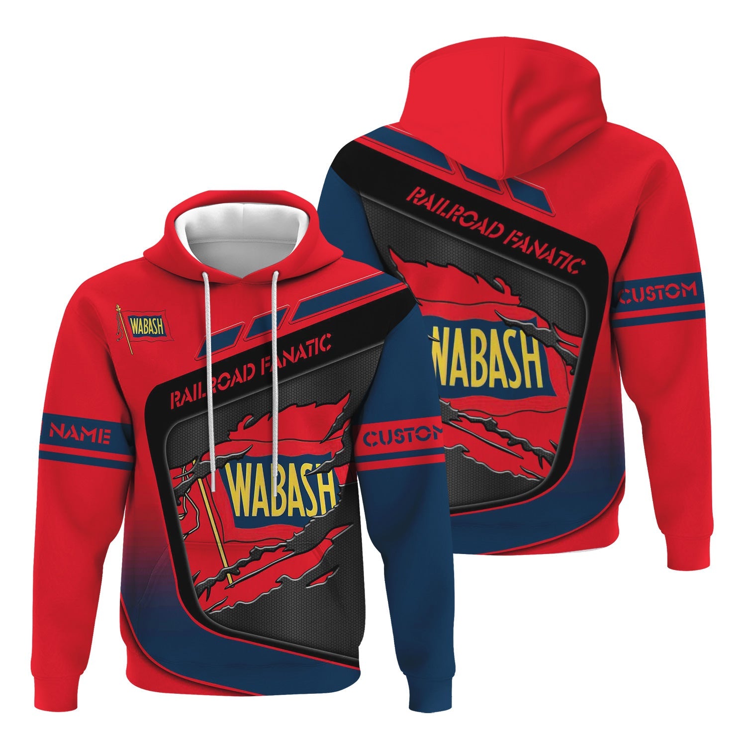 Railspirit Personalized Wabash Railroad Hoodie Ripped Texture Style Train Zip Up Hoodie For Railroad Fanatic