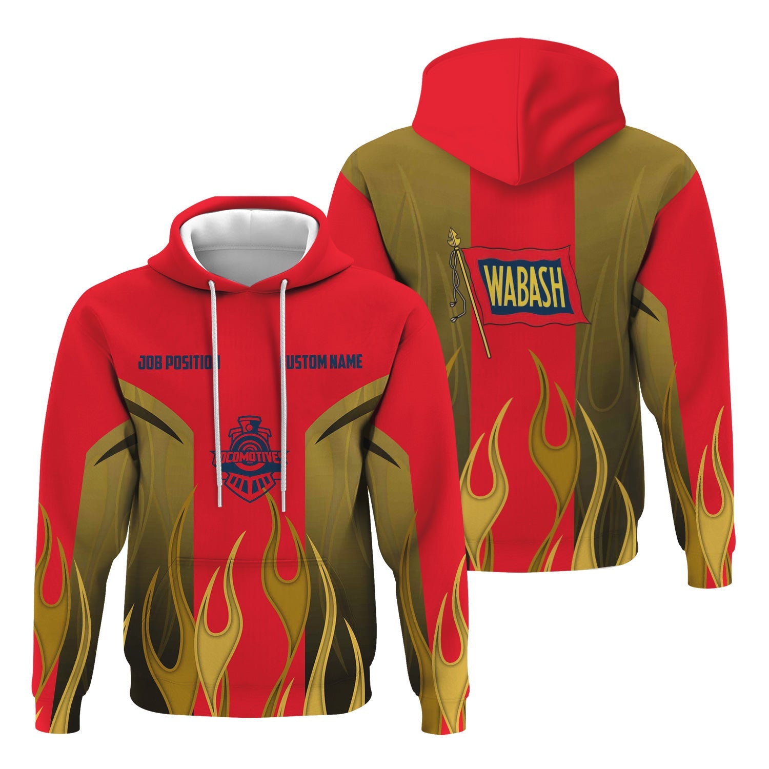 Railspirit Custom Name and Job Title Wabash Railroad Hoodie Flame Graphic Train Zip Up Hoodie