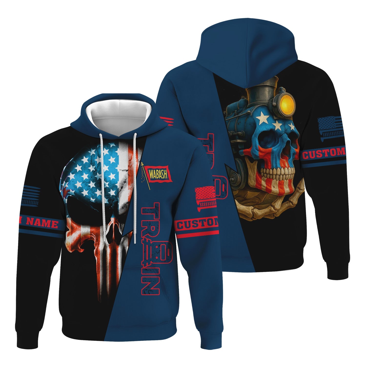 Railspirit Personalized Wabash Railroad Hoodie Train Skull American Flag Zip Up Hoodie All Over Print