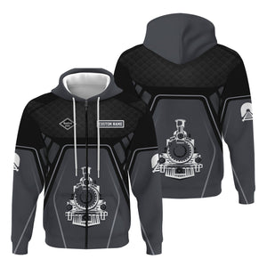 Railspirit Personalized Reading Railroad Hoodie Steam Locomotive Engine Graphic Train Zip Up Hoodie All Over Print