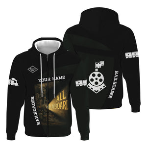 Railspirit Personalized Reading Railroad Hoodie All Aboard Steam Train Movie Projector Style Zip Up Hoodie