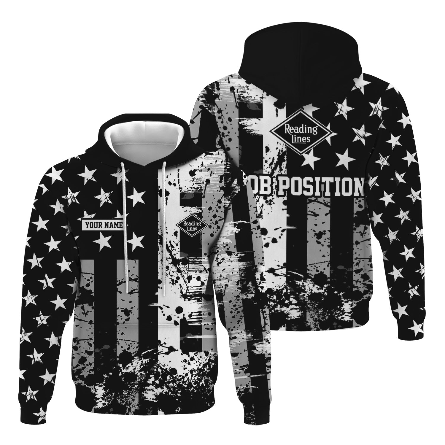 Railspirit Personalized Reading Railroad Hoodie Artistic Paint American Flag Style Train Zip Up Hoodie
