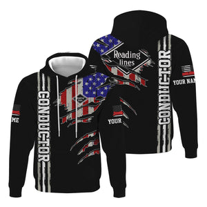 Railspirit Personalized Reading Railroad Hoodie USA Flag Claw Art with Custom Job Train Zip Up Hoodie