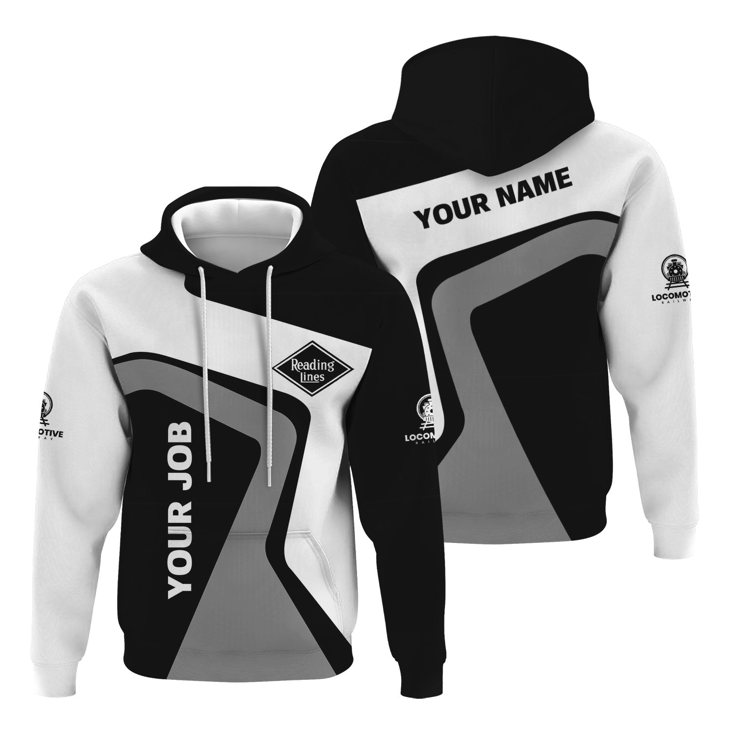 Railspirit Personalized Reading Railroad Hoodie Unique Design with Custom Job Position Train Zip Up Hoodie