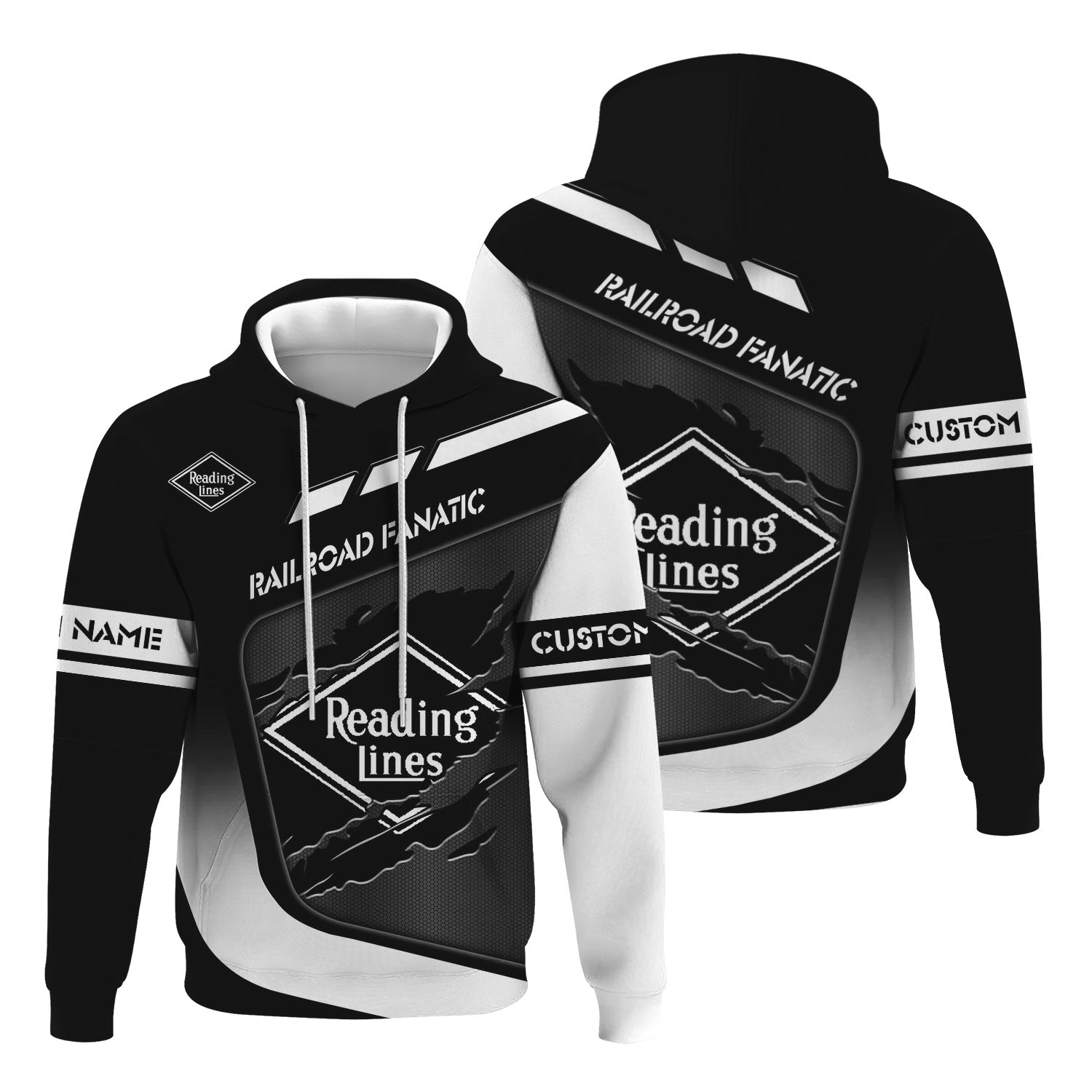 Railspirit Personalized Reading Railroad Hoodie Ripped Texture Style Train Zip Up Hoodie For Railroad Fanatic