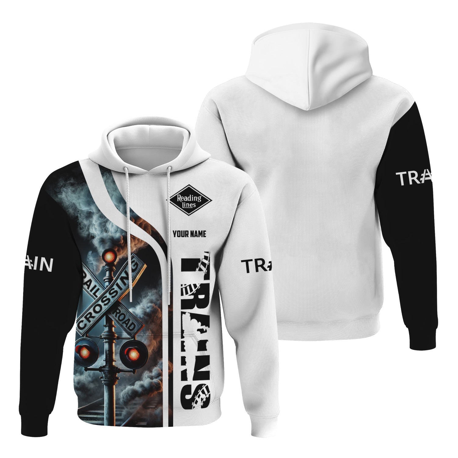 Railspirit Custom Name Reading Railroad Hoodie Railroad Crossing Sign Printed Zip Hoodie