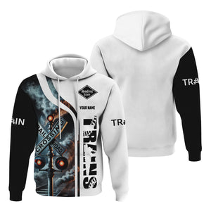 Railspirit Custom Name Reading Railroad Hoodie Railroad Crossing Sign Printed Zip Hoodie
