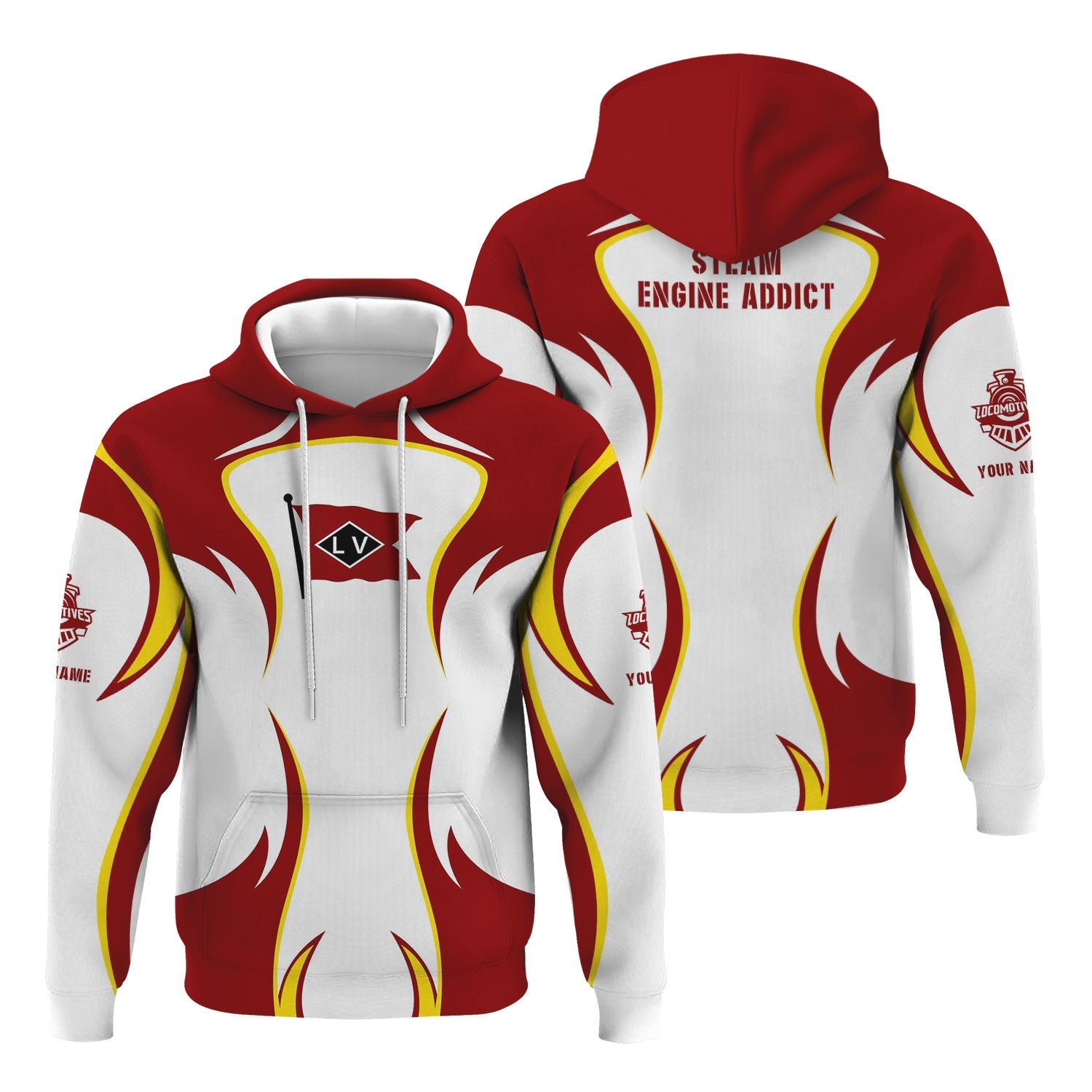 Railspirit Personalized Lehigh Valley Railroad Hoodie Distinctive Flame Style Zip Up Hoodie For Steam Engine Addict