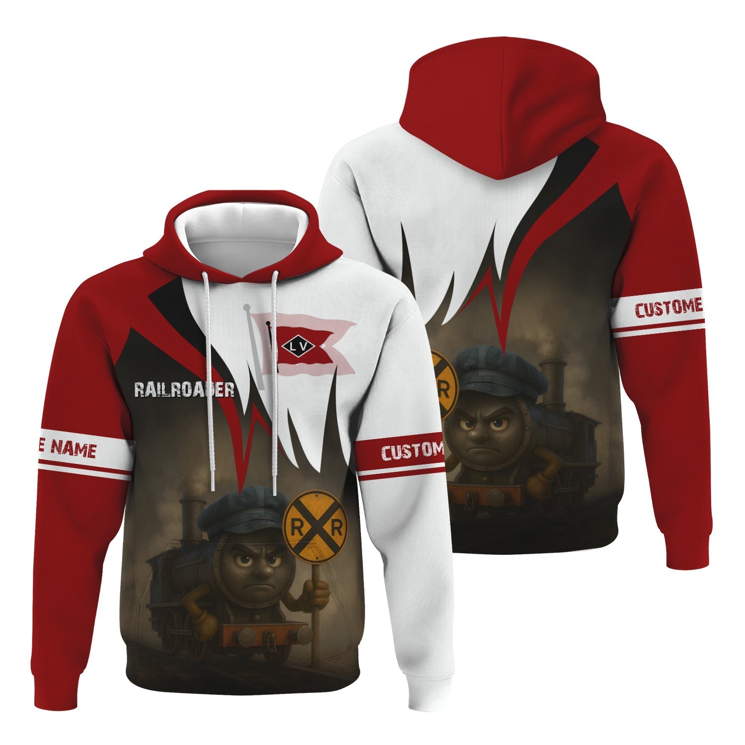 Railspirit Personalized Lehigh Valley Railroad Hoodie Angry Train Hoodie Gift Idea For Train Lover