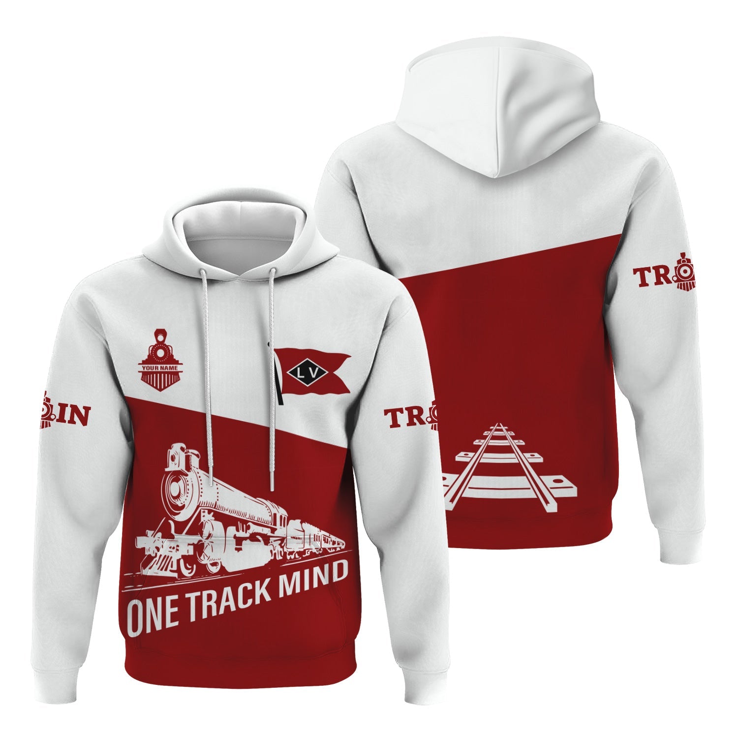 Railspirit Custom Name Lehigh Valley Railroad Hoodie One Track Mind Printed Zip Hoodie