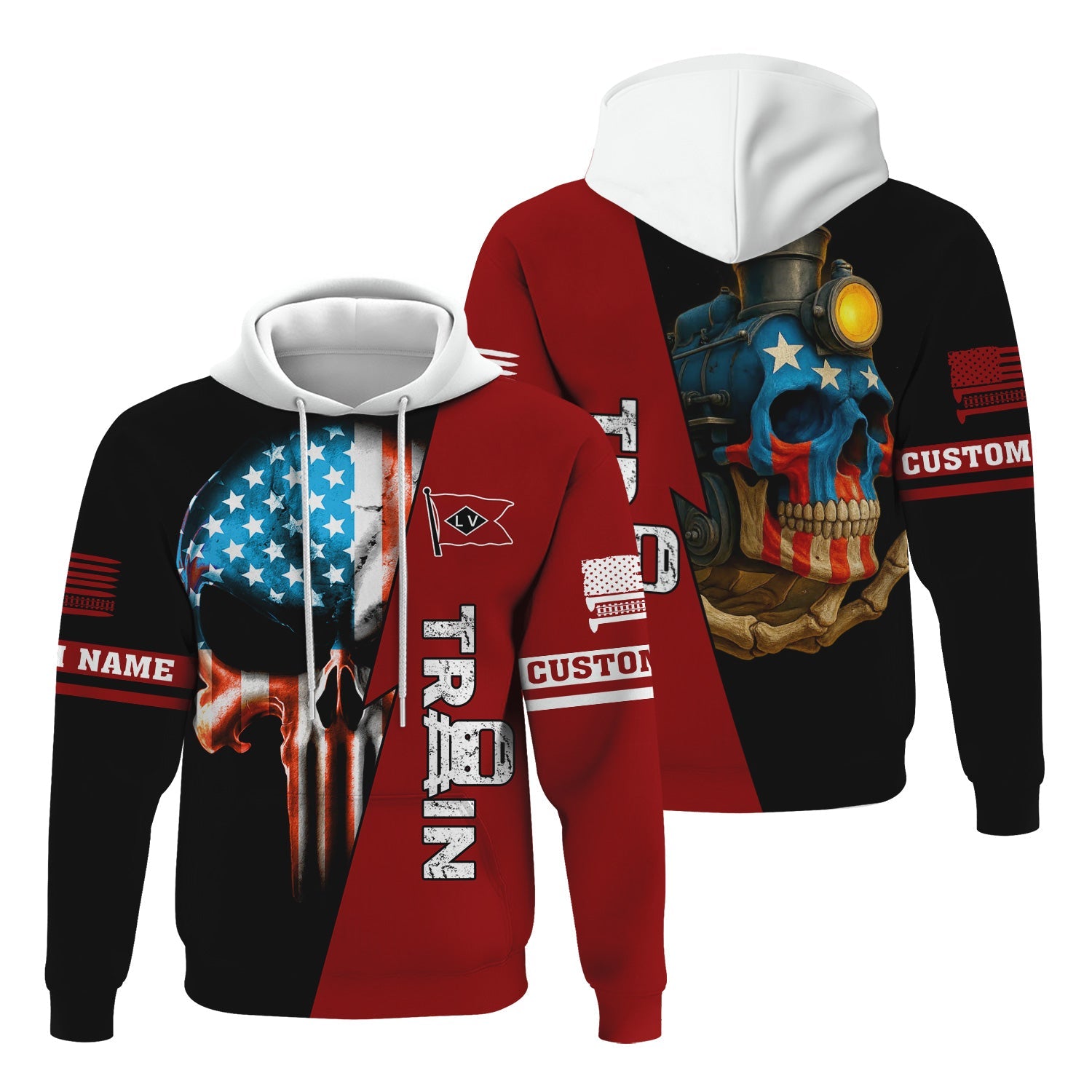 Railspirit Personalized Lehigh Valley Railroad Hoodie Train Skull American Flag Zip Up Hoodie All Over Print