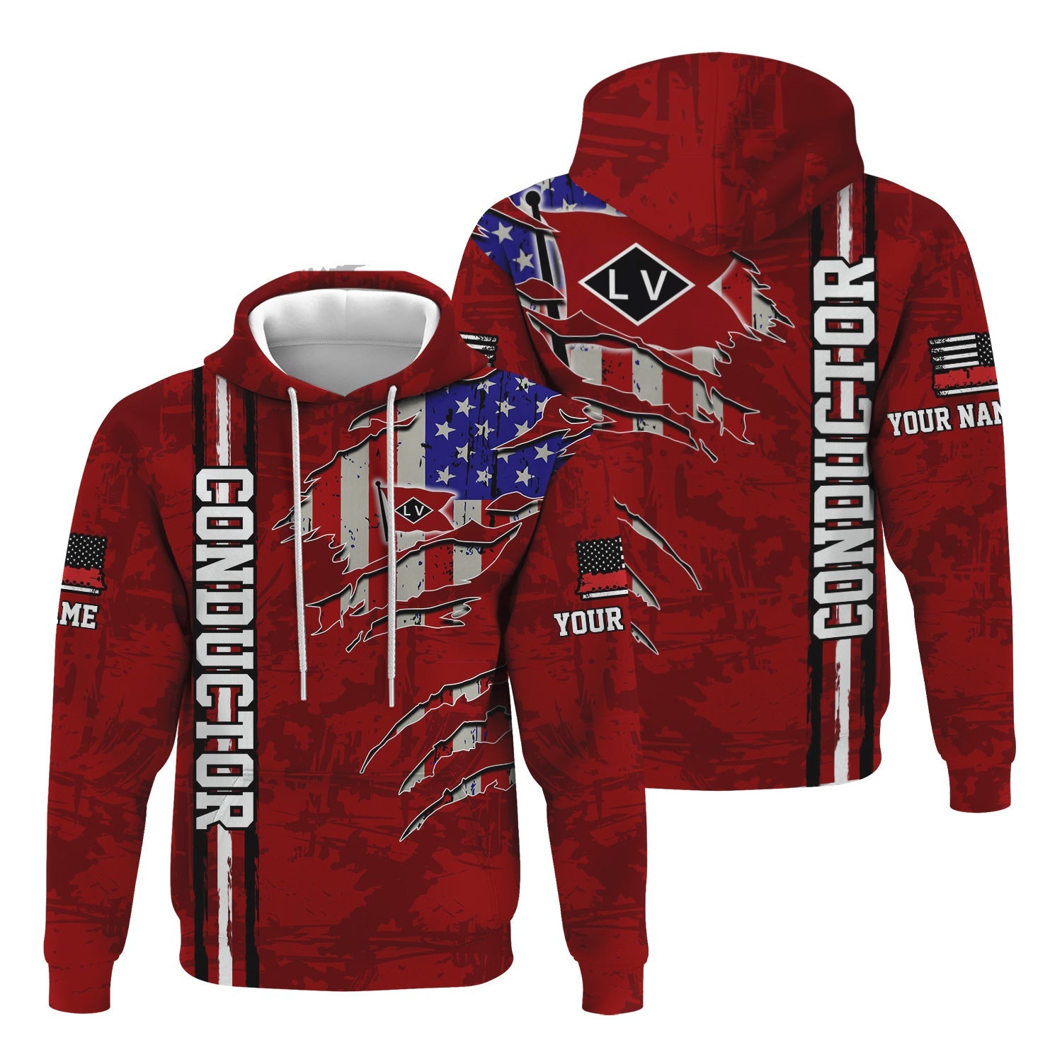 Railspirit Personalized Lehigh Valley Railroad Hoodie USA Flag Claw Art with Custom Job Train Zip Up Hoodie