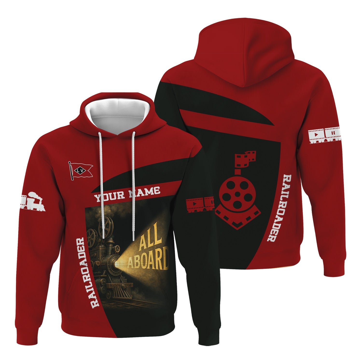 Railspirit Personalized Lehigh Valley Railroad Hoodie All Aboard Steam Train Movie Projector Style Zip Up Hoodie