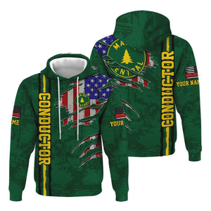Railspirit Personalized Maine Central Railroad Hoodie USA Flag Claw Art with Custom Job Train Zip Up Hoodie