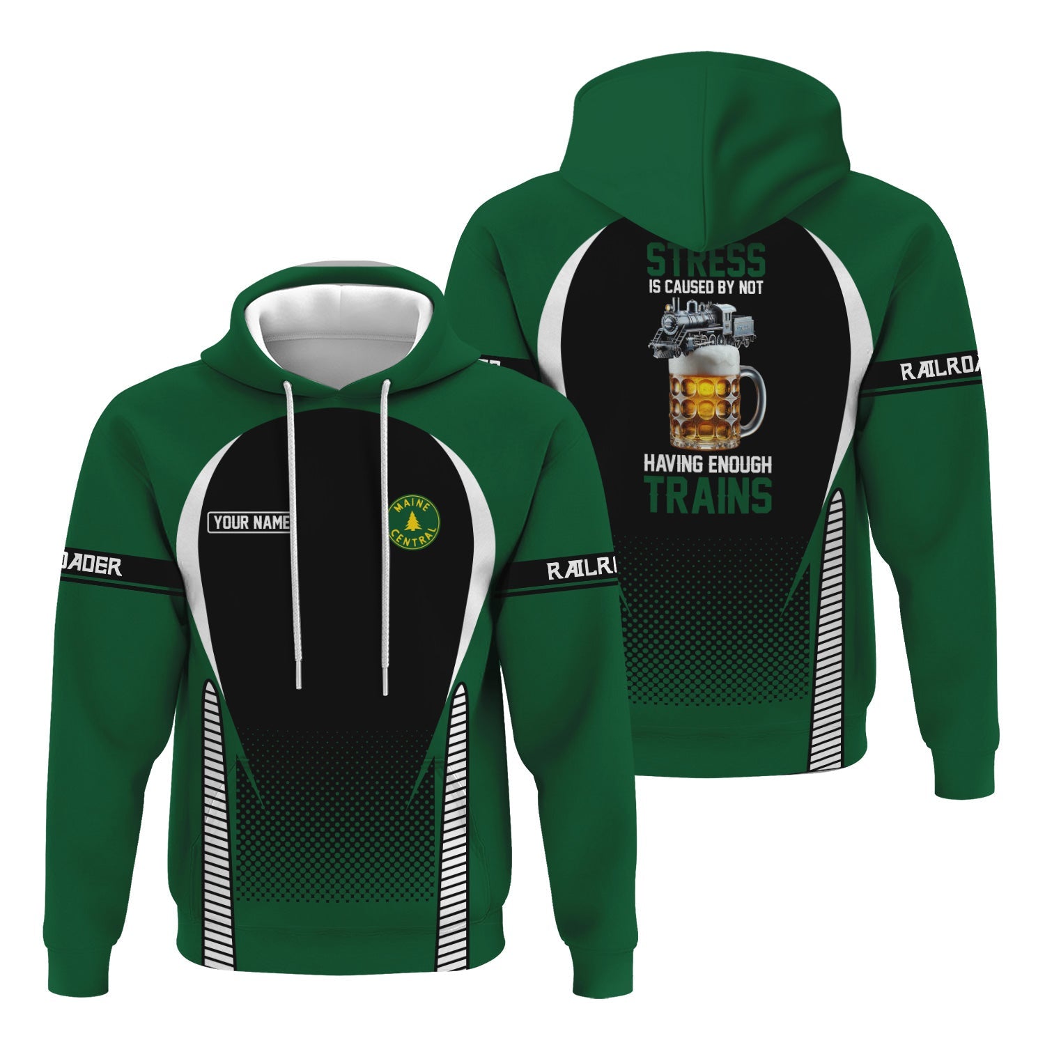 Railspirit Personalized Maine Central Railroad Hoodie Stress Is Caused By Not Having Enough Trains Zip Up Hoodie