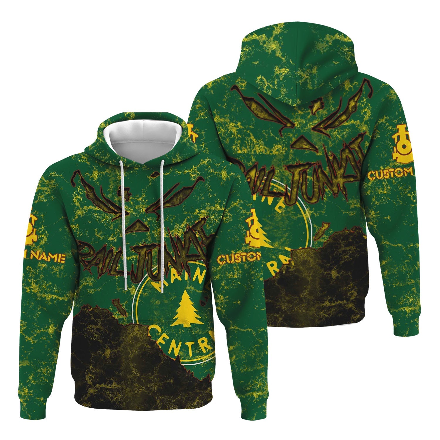 Railspirit Personalized Maine Central Railroad Hoodie Torn Graphic Style Train Zip Up Hoodie For Rail Junkie