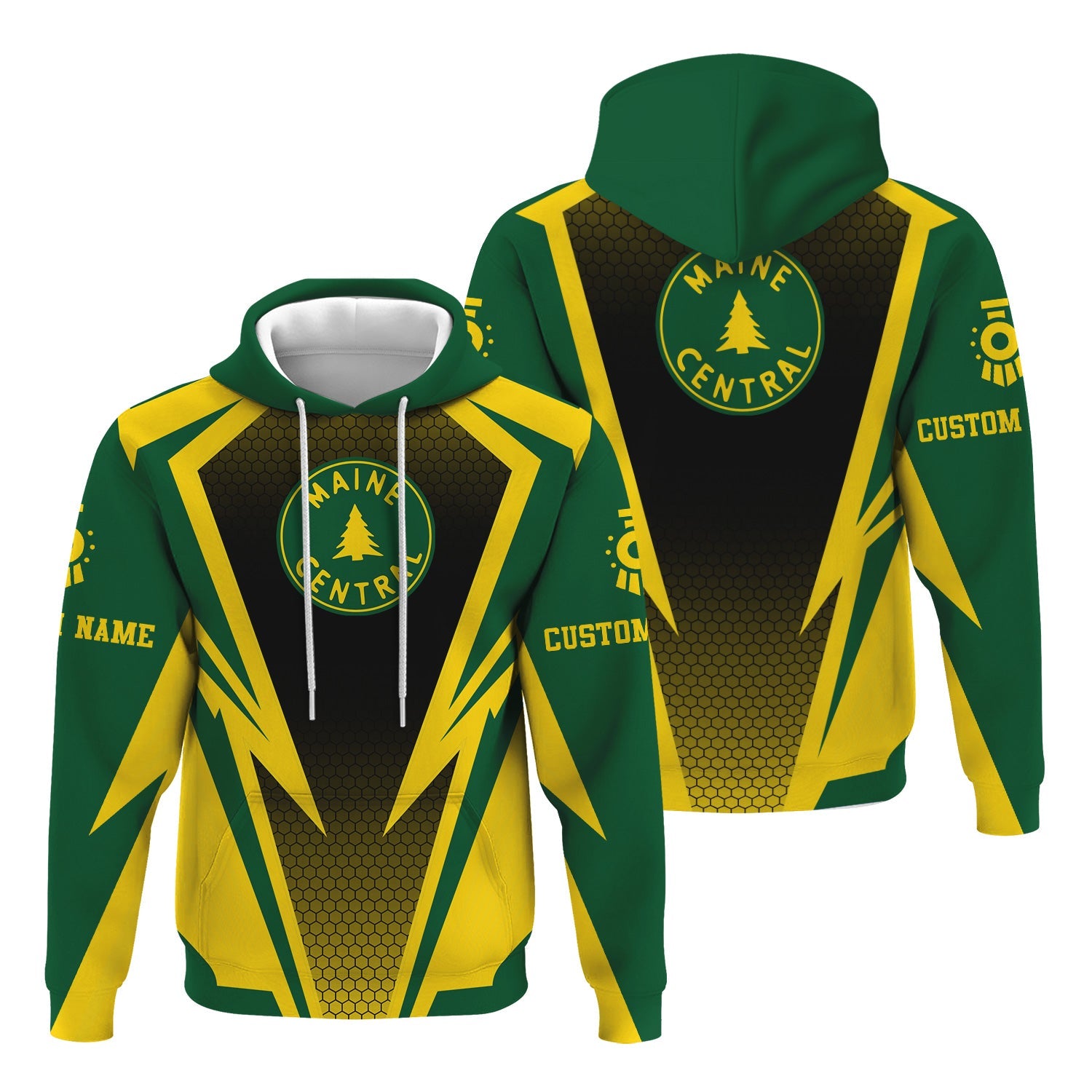 Railspirit Personalized Maine Central Railroad Hoodie Lightning Graphic Style Zip Up Hoodie Gift Idea For Train Lover