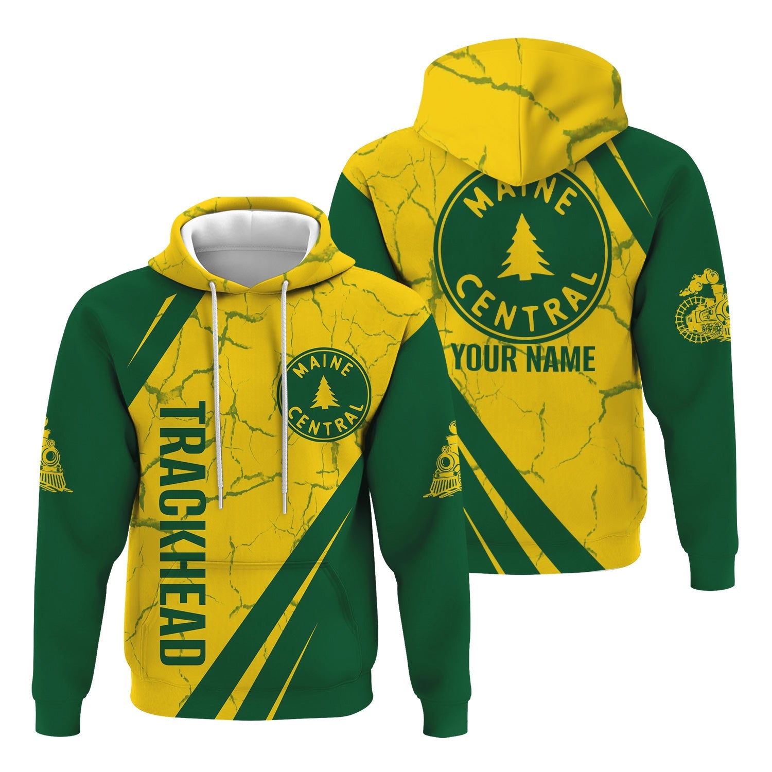 Railspirit Personalized Maine Central Railroad Hoodie Crackle Texture Style Train Zip Up Hoodie For Trackhead