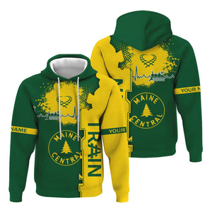 Railspirit Personalized Maine Central Railroad Hoodie Engine Heartbeat and Track Love Style Zip Up Hoodie Gift Idea For Train Lovers